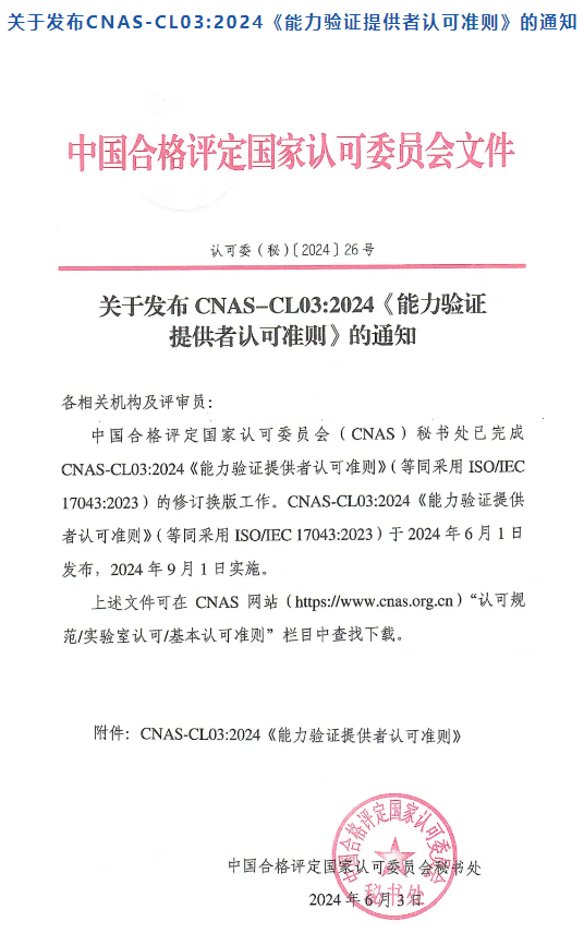 新规 | 9月1日正式实施！新版《能力验证提供者认可准则》发布